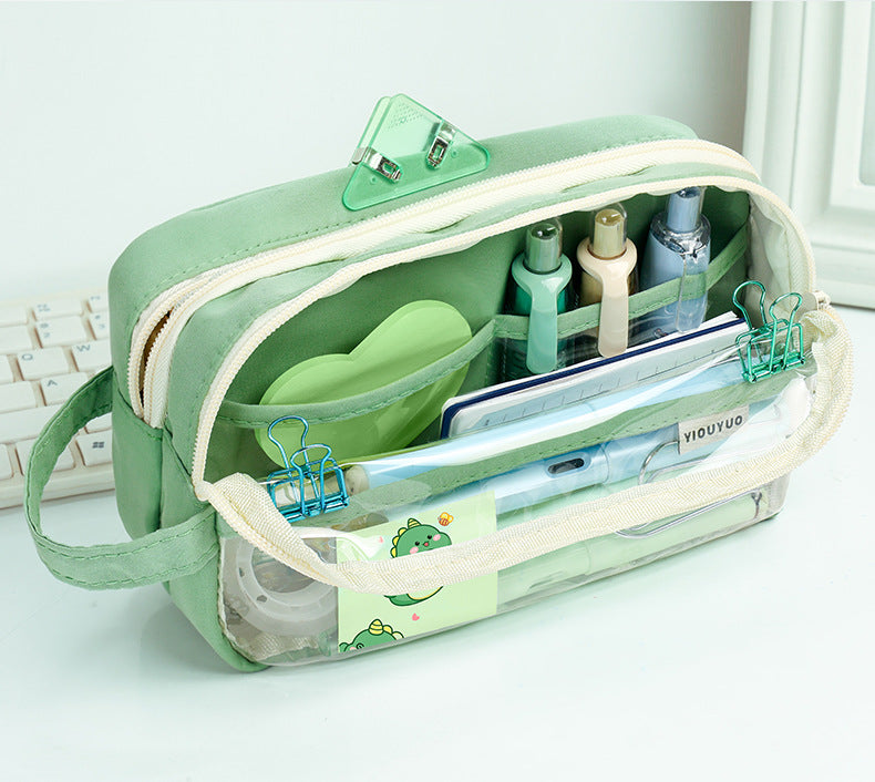 Custom Double Layer Transparent Pencil Case, Large Capacity Student Stationery Bag Support Logo Customization