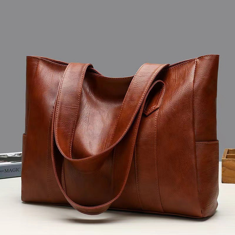 Custom Vintage Leather Tote Bag, Large Capacity Commuter Women Shoulder Handbag Logo Custom Available