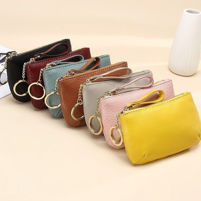 Custom Genuine Leather Coin Purse, Portable Key Pouch Mini Zipper Storage Bag Support Logo Customization